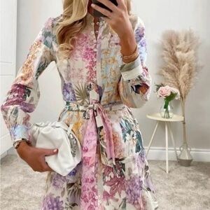 Zara Floral Button-Up Belted Dress
